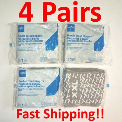 4 Pair Medline XXL Double-Tread Hospital Slipper Socks Gray 2XL Fast Shipping!!
