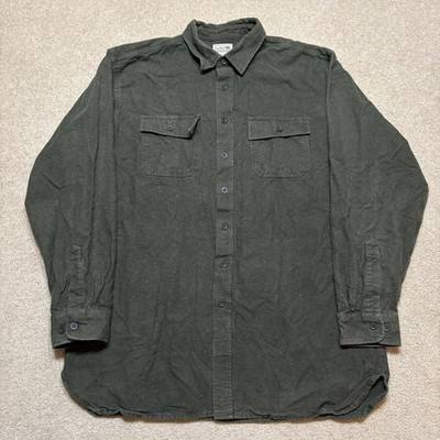 LL Bean Chamois Shirt Mens XLT Green Solid Flannel Button Up LS Tall Cotton Soft