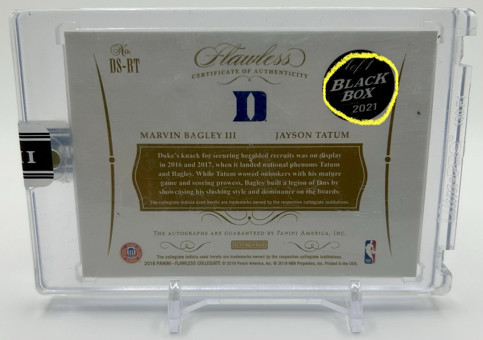 2018 Panini Flawless 1/1 #DS-BT Jayson Tatum & Marvin Bagley🍀BLACK BOX SEALED🍀 view 4