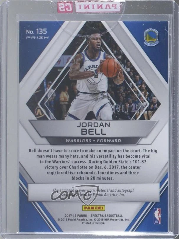 2017-18 Panini Spectra Rookie Jersey Auto /299 Jordan Bell #135 Rookie Auto RC - Image 2 of 2