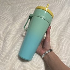 Starbucks Vacuum Insulated Cold Cup 24oz Light Green Yellow Lid Handle Straw