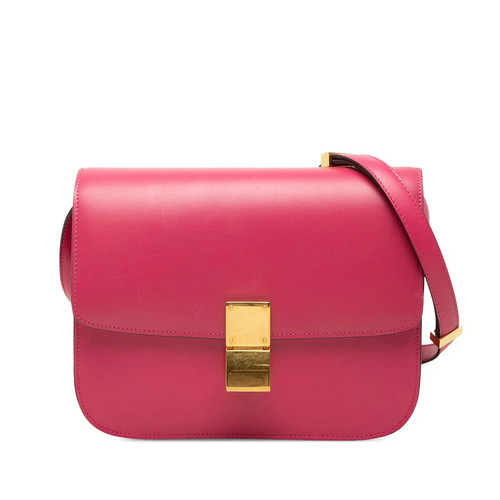 Celine Classic Box Shoulder Bag Pink Leather 9.3x7.3x2.6 in Women's Ring
