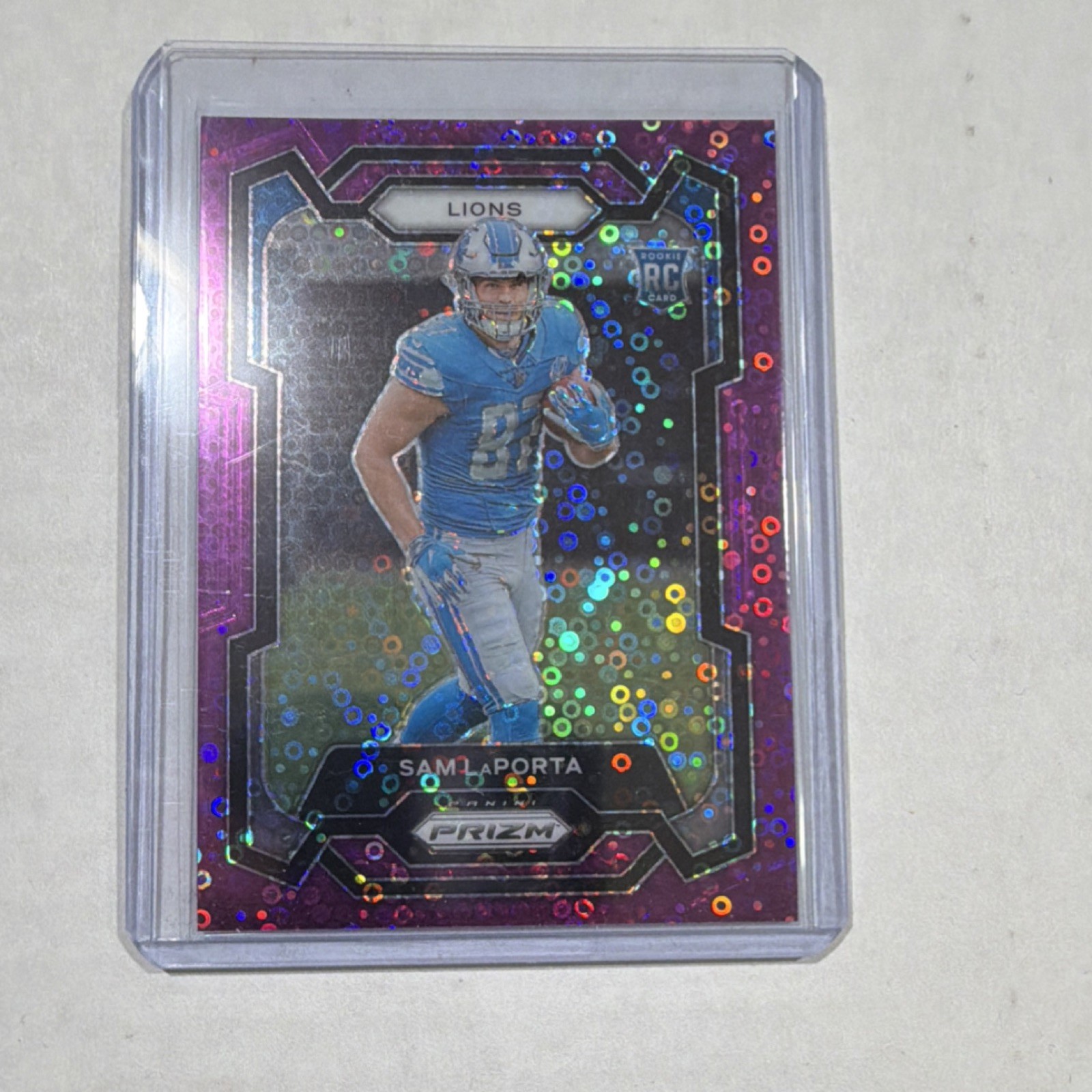 2023 Panini Prizm Purple Disco Prizm Rookie Sam LaPorta #332 /35 Detroit Lions