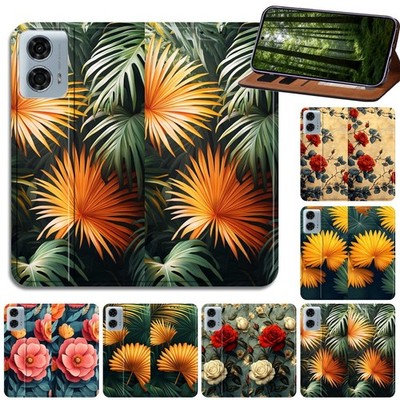 Exotisches Blattmuster Leder Cover Case für alle Motorola Moto E, Moto G, Edge 40/50