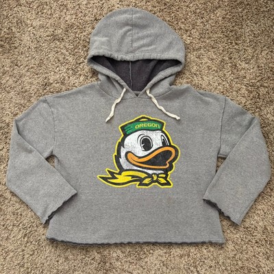 Oregon Ducks Hoodie Women's S Gray Cropped Fray Hem Univ of Oregon Logo