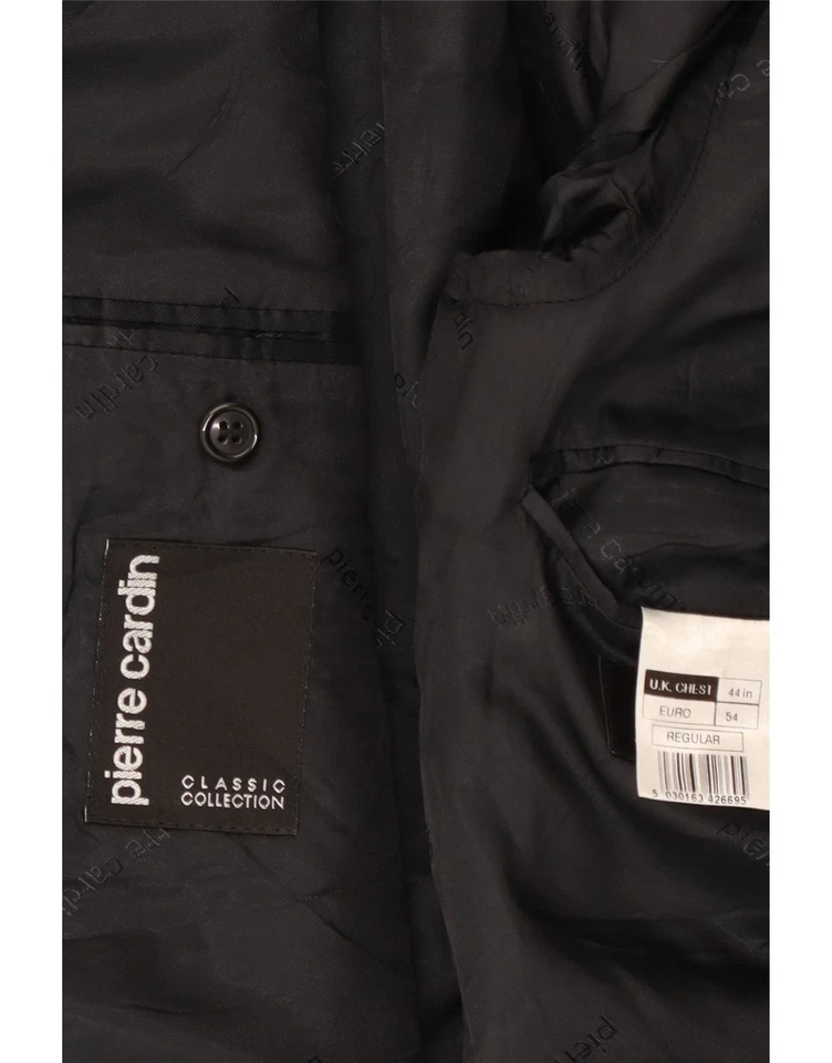 PIERRE CARDIN Mens 3 Button Blazer Jacket UK 44 2XL Black Pinstripe Wool CV07 - Image 3 of 3