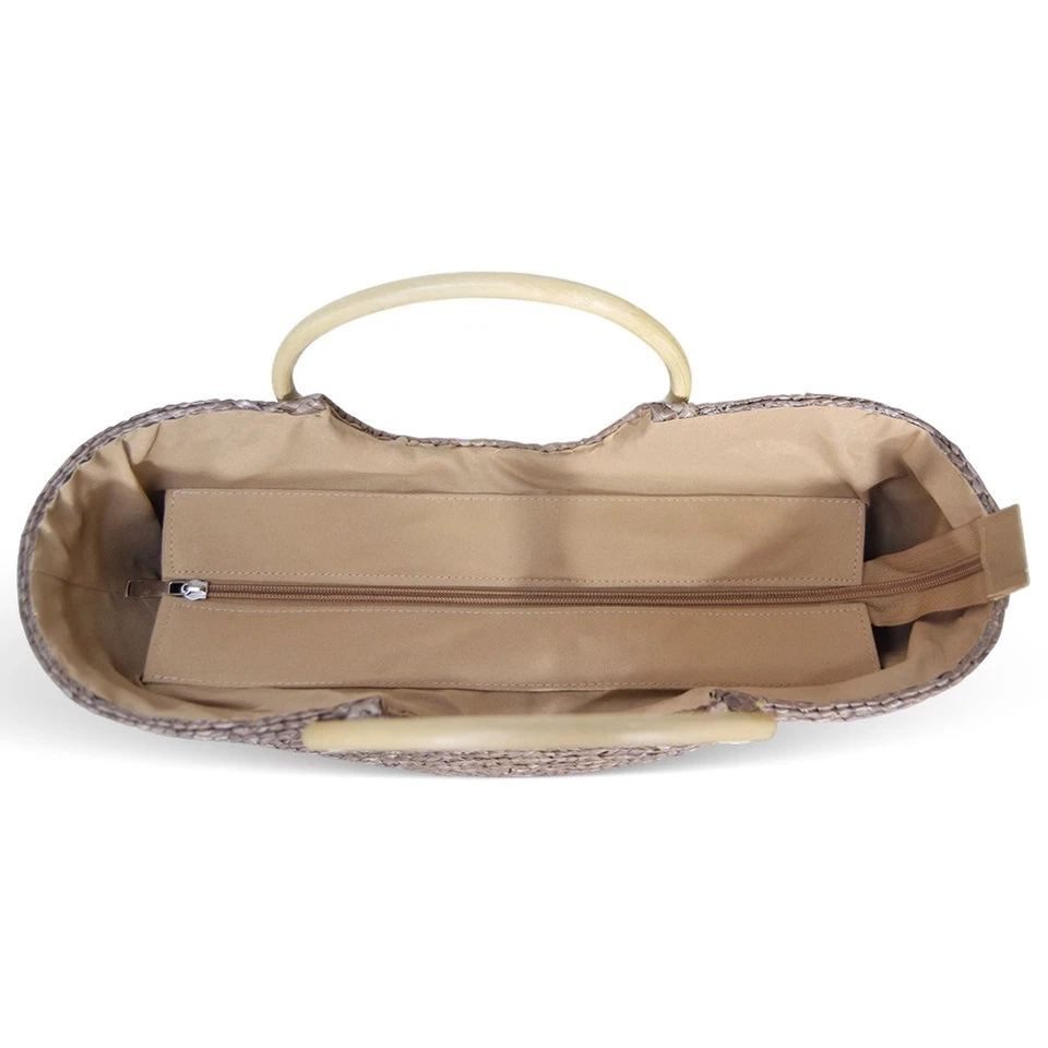 Borsa mare donna Paviera noce in paglia intrecciata con manici tondi in rattan - Immagine 2 di 4