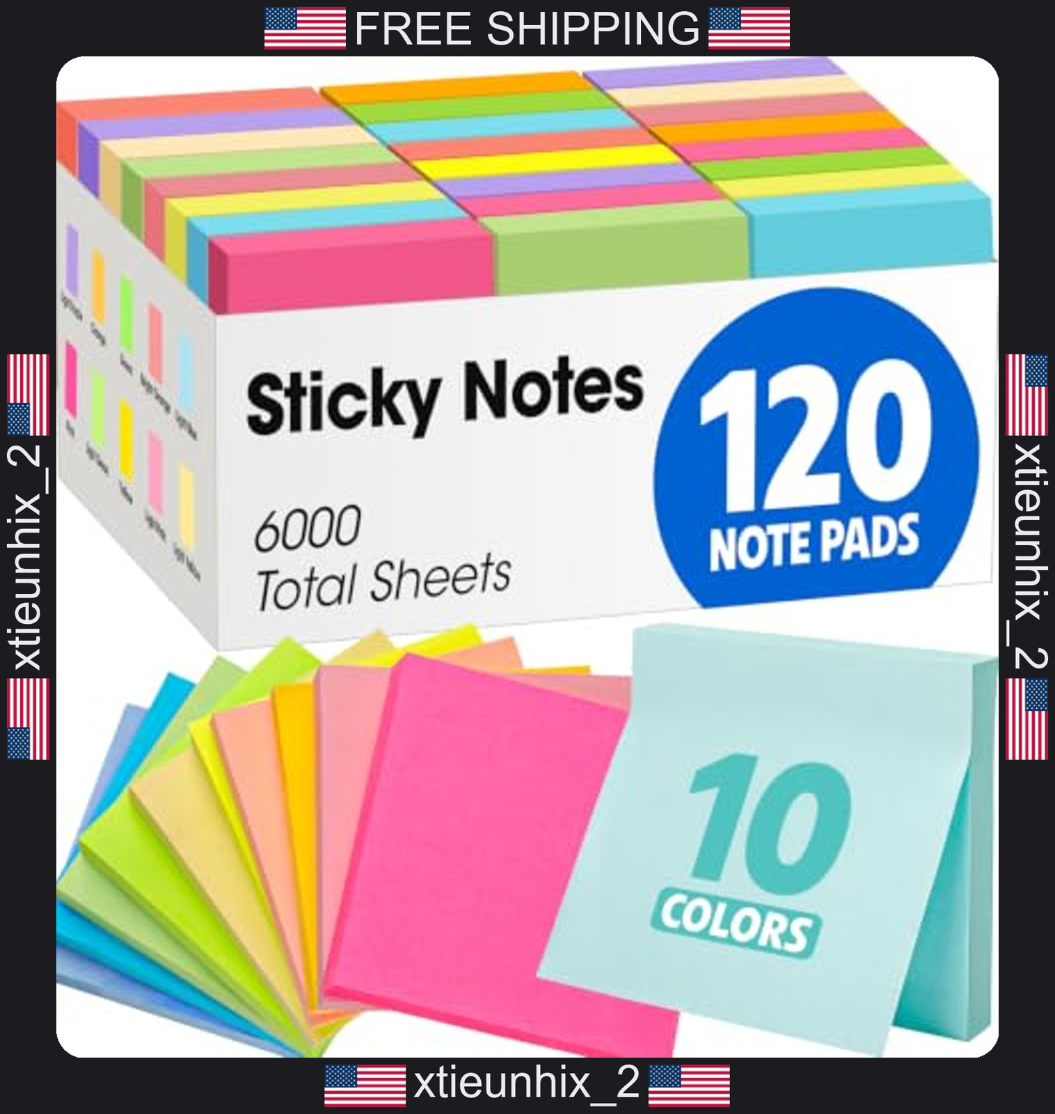 Sticky Notes 3x3 Inch Bulk Pack 120 Pads Bright Colors Office School Supplies