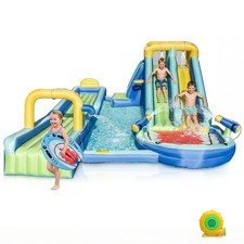 6 IN 1 Inflatable Bounce House with Blower Water Slide With Playing Splash Pool