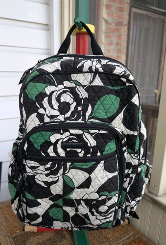 Vera Bradley Campus Backpack Botanica Black White Green Floral Quilted Retired