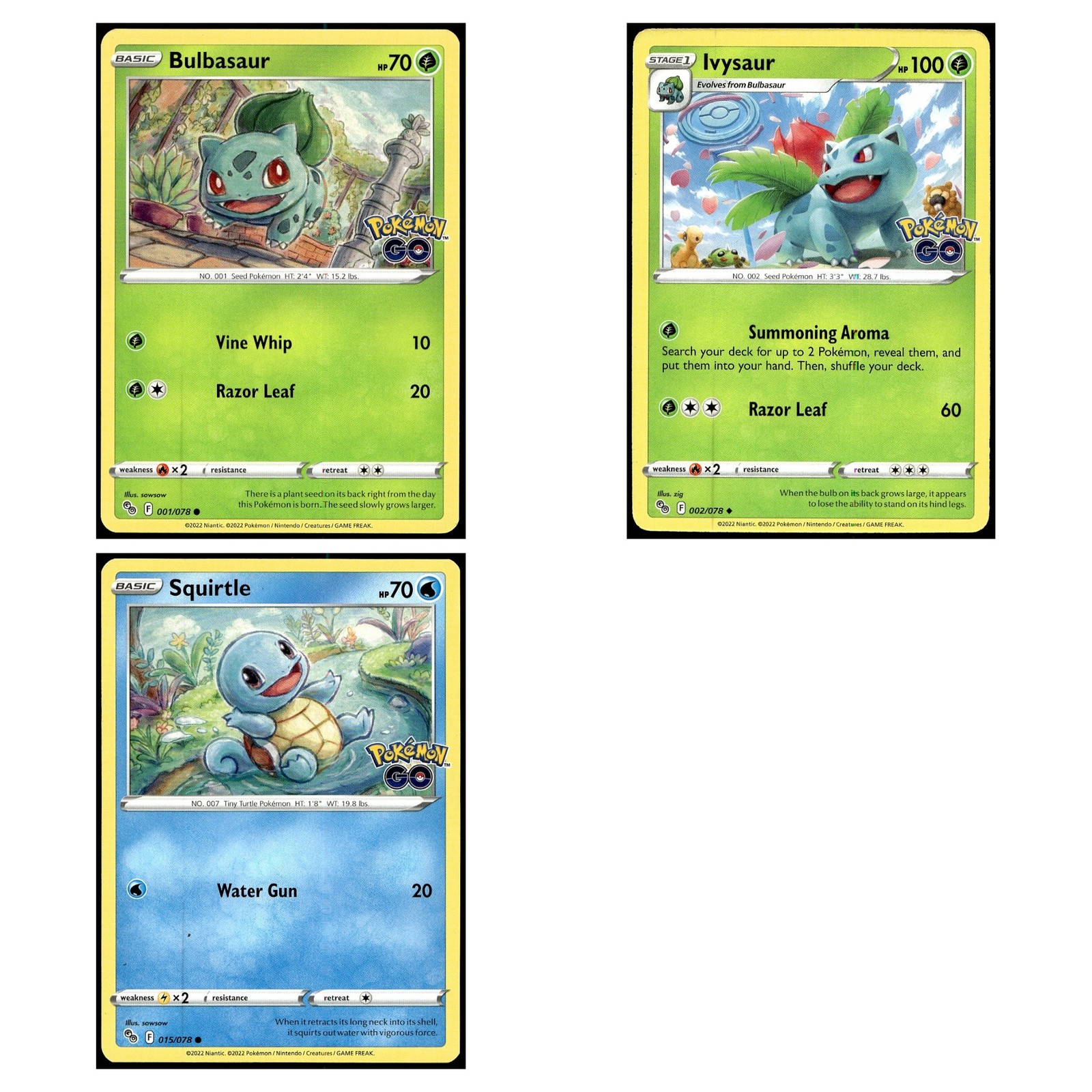 3 Card Pokemon TCG Lot - Pokemon GO Bulbasaur Ivysaur Squirtle LP