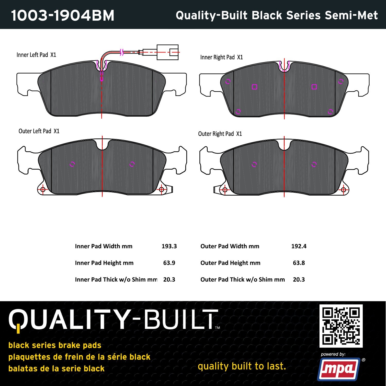 MPA Electrical Front Disc Brake Pad Set for 2017 Maserati Levante (1003-1904BM)