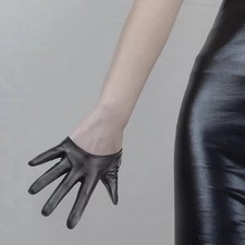 Women PU Leather Half Palm Fingerless Gloves Short Fashion Party Mittens