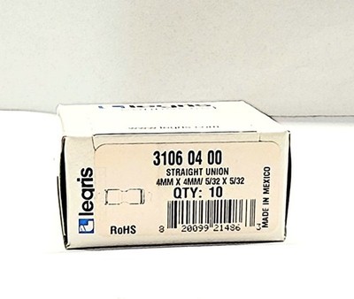 Legris 3106 04 00 Box of 10 Union Fittings 5/32'' or 4mm Tube Size New