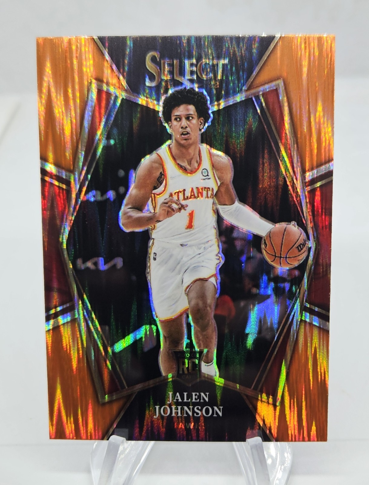 Jalen Johnson 21-22 Select RC Premier Level Orange Flash Prizm RC Atlanta Hawks