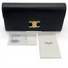 Auth CELINE Triomphe Large Flap Wallet Shiny Calfskin Black Gold Hardware Luxury