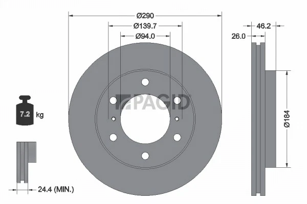 2x PAGID Disque Aéré Internement Ø290mm pour Mitsubishi Pajero IV V80 V90 - Photo 1/1