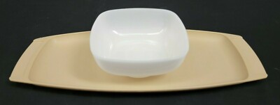 VINTAGE ~ Tupperware 'Serve-ette' Almond Tray w/White Bowl #771-1 Chip & Dip Set