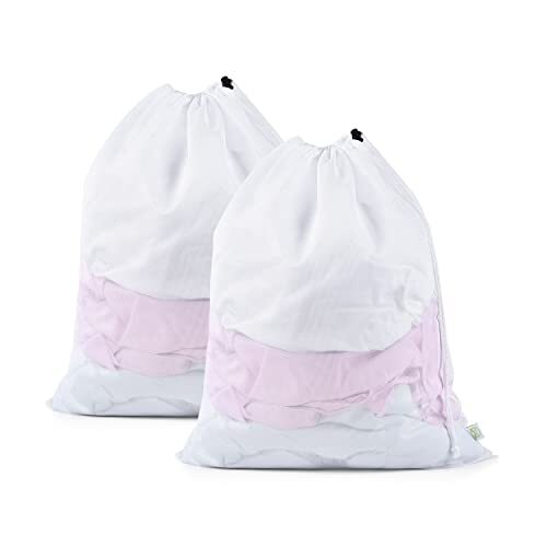Medium Laundry Bags Mesh Wash Bags Drawstring 24 x 20 Inch 20 x 24 inch White - Picture 2 of 7