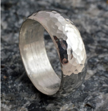 Ring Sterling silver Ring hammered handmade 8 mm band ring RC
