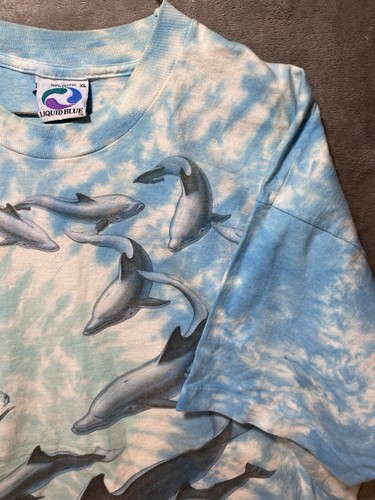 Camiseta De Colección Grande Azul Líquido Etiqueta Tie Dye Delfines Manga Corta Adulto XL - Imagen 3 de 9