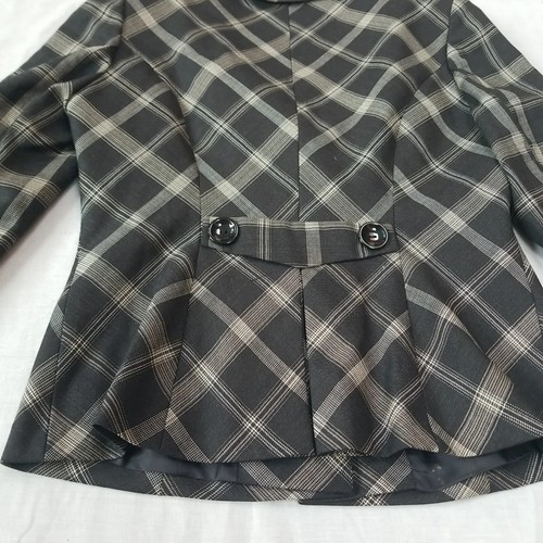 Kaliko Blazer Jacket Virgin wool Check Black White Lined Buttons Smart UK 12 - Picture 4 of 13