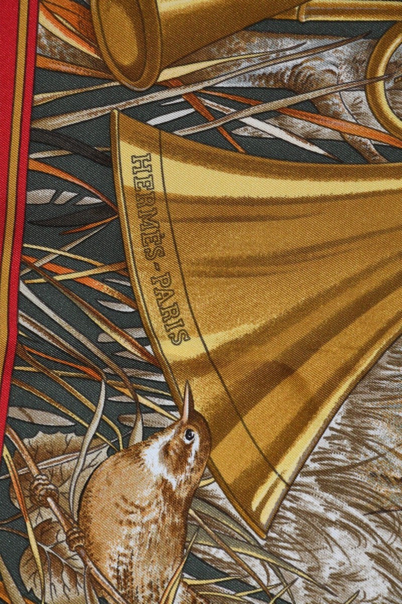 Hermes Scarf Chasse au Bois 90 cm silk red Carre fox animal