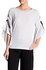 Harlowe & Graham Lace-Up Bell Sleeve Blouse Color Wht W Blk Str Size M 