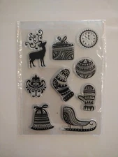 NEW Christmas Stamps 9PC ~ Ball/Bell/Box, Deer, Gift Box/Glove, Sleigh+