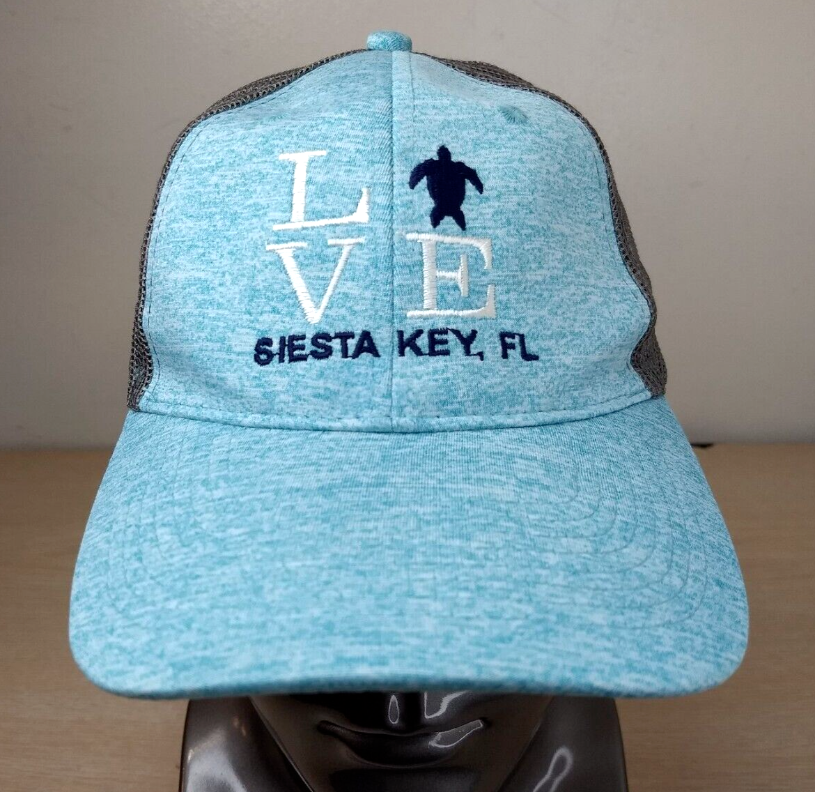 SIESTA KEY FL LOVE SEA TURTLE ADJUSTABLE SNAPBACK TRUCKER/MESH HAT/CAP, BLUE