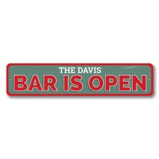 Bar Is Open Sign, Personalized Family Name Sign, Family Home Bar - Aluminum