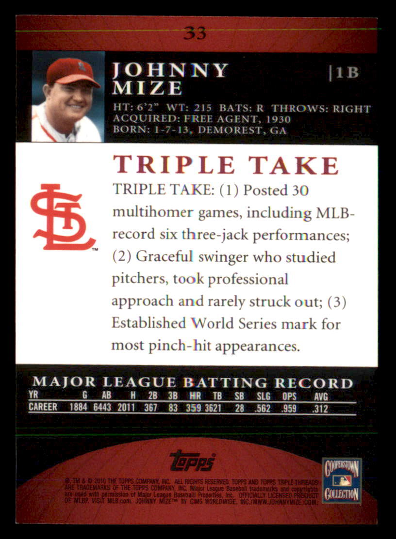 2010 Topps Triple Threads #33 Johnny Mize SN | eBay