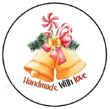 HANDMADE WITH LOVE CHRISTMAS BELLS ENVELOPE SEALS LABELS STICKERS PARTY FAVOR