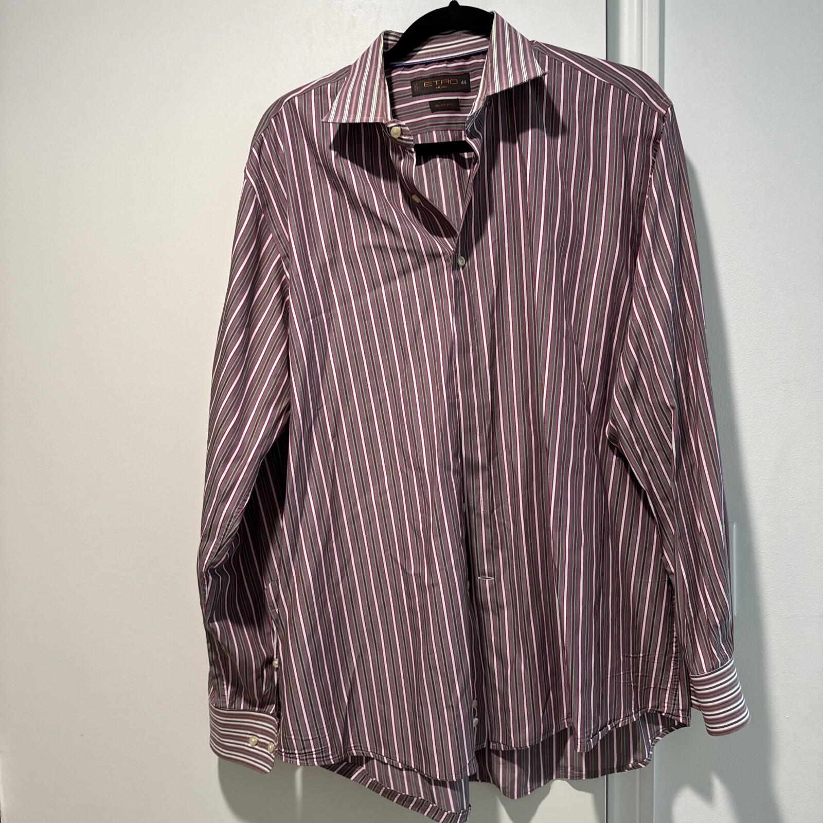 Etro Milano Striped Button Down Dress Shirt Purpl… - image 1