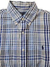 Ralph Lauren Men's Large Blue Check Seersucker Button Down Shirt