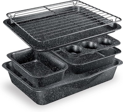 Black 6-piece stackable non stick baking tray set