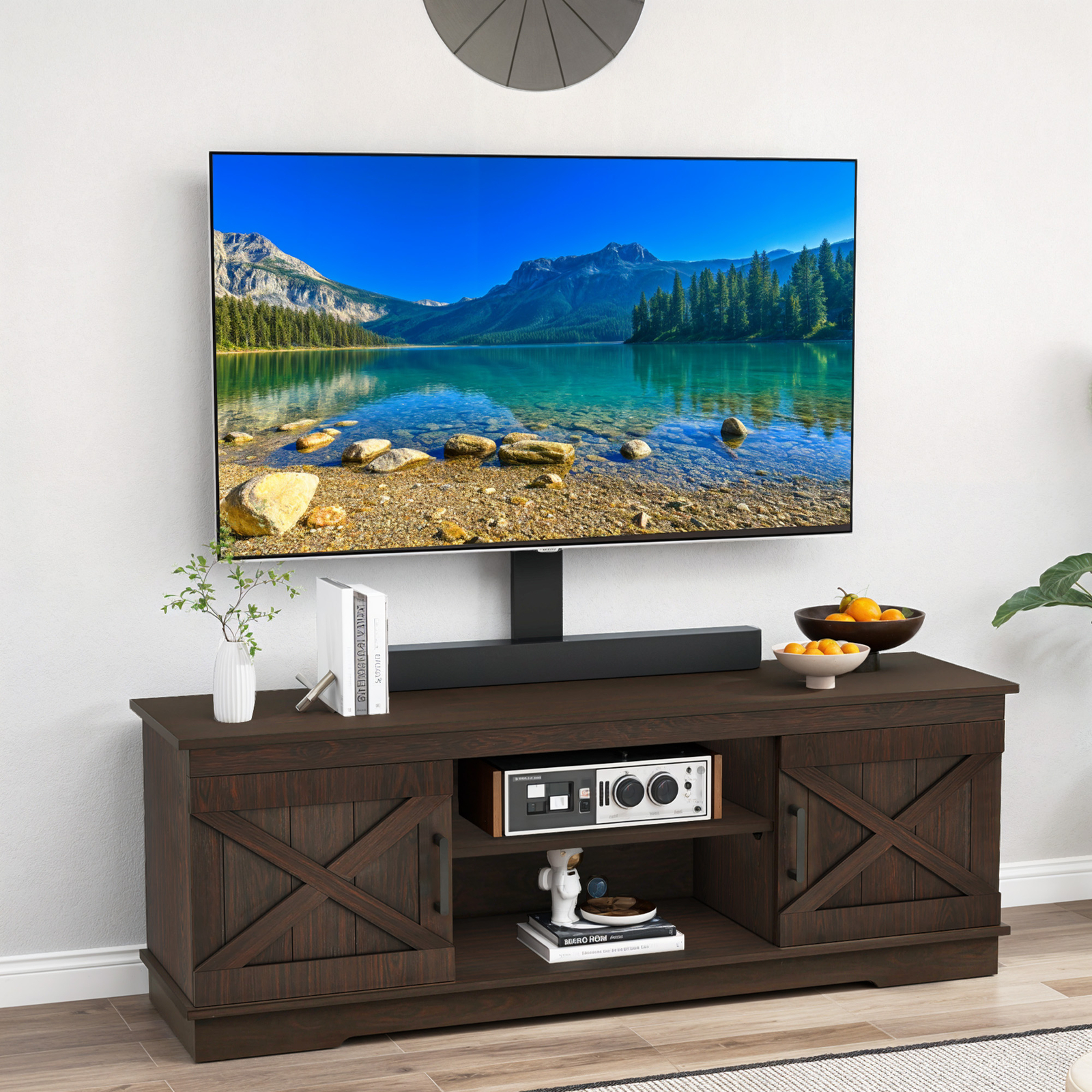TV Stand Cabinet w/ Wall Mount Adjustable Open Shelves for 70" TVs Media Console
