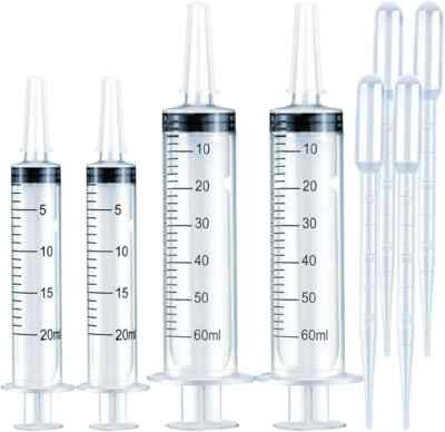 4 Pack 20ml & 60ml Plastic Syringe, Large Syringes Without Needle for Scientific