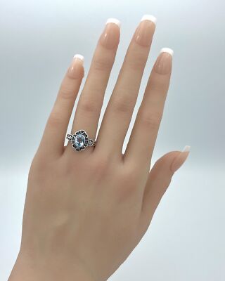 トパーズページ GENUINE SKY BLUE TOPAZ 925 STERLING SILVER VICTORIAN STYLE RING