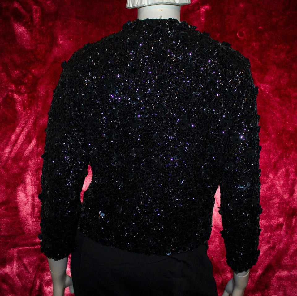 Cárdigan Vintage Cavanagh’s 1950s Negro Lentejuelas Lana Angora Cuentas a Mano Año Nuevo Foto 3 de 4