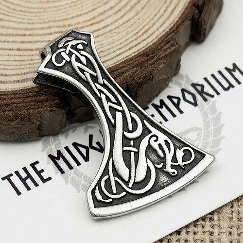 Viking Dragon Axe Necklace Stainless Steel Pendant Mens Jewellery - Picture 7 of 8