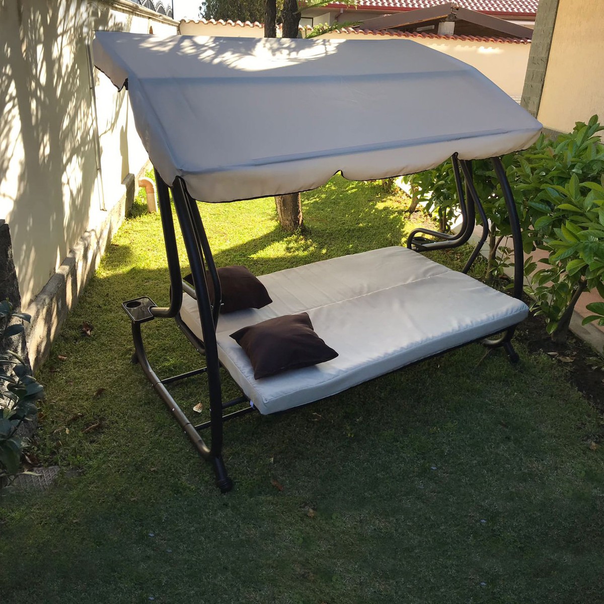 Angel Living Dondolo a 3 posti con tetto regolabile per esterni, giardino, patio, balcone, piscina, parco, 169 x 110 x 152 cm, cachi