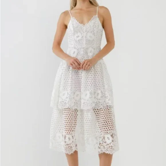 NWT Endless Rose Lace Cami Tiered Midi Dress White size X-Small Bridal Romantic | eBay NWT Endless Rose Lace Cami Tiered Midi Dress White size X-Small Bridal Romantic | eBay