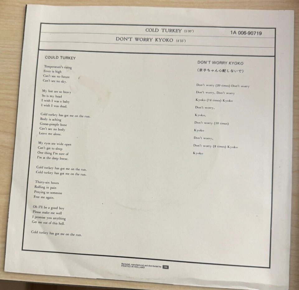 John Lennon Cold Turkey 7" Vinyl Single Very Rare Limited Picture Sleeve Version - Image 2 of 3