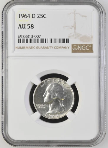1964 D 25c Silver Washington Head Quarter AU 58 NGC