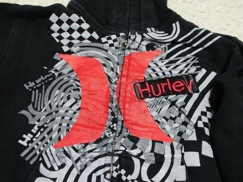 Hurley Sweater Small Youth Black Hoodie Full Zip Pockets Spell Out Logo Boys S - Picture 3 of 11