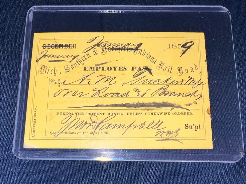 1887 Michigan Southern & Northern Indiana Railroad Employee Pass
