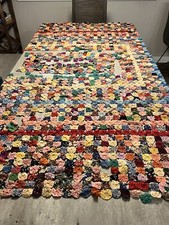Vtg Antique 1940s YoYo Quilt Signed Mar 1941 Handmade Needs Repair 4297 Yo-yo s
