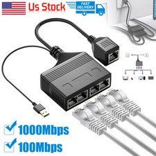 RJ45 Gigabit Ethernet Splitter 1000Mbps LAN Network Internet 1 to 2 Out Adapter,