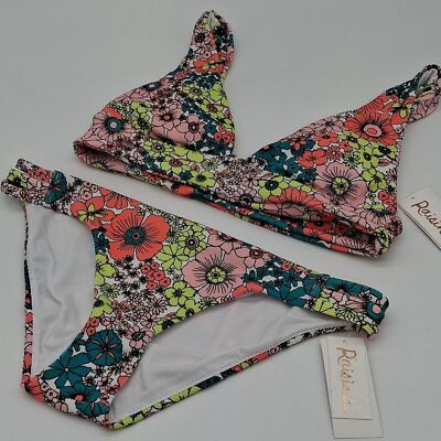 Raisins Bikini Set Womens L Floral Island Top and Triple Side Bottom Multicolor